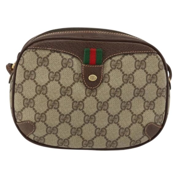 GUCCI GG Supreme Web Sherry Line Bag PVC Beige Red 156 02 066 Auth 150544 - Picture 2 of 15